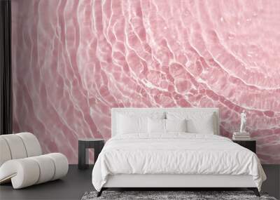 Summer creative layout with pastel pink water ripple background. 80s or 90s retro aesthetic fashion idea. Minimal summer idea. Wall mural