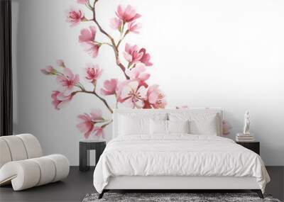 Branch of cherry blossoms. Hand draw watercolor illustration Wall mural