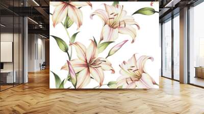 Seamless pattern with lilies. Hand draw watercolor illustration Wall mural