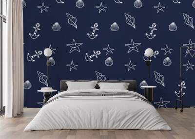 Hand drawn nautical seamless background Wall mural