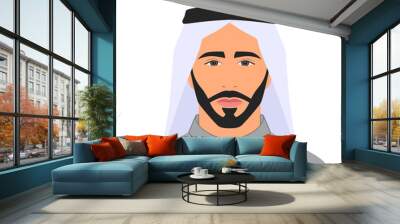 Portrait of a Arab man with a beard, oriental businessman, flat illustration, cartoon style, isolated on white background Wall mural