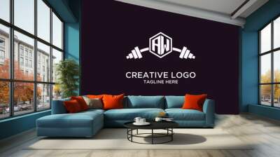 AW initial monogram for fitnes or gym logo with creative shield and barbell design Wall mural