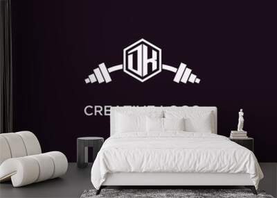 DK initial monogram for fitnes or gym logo with creative shield and barbell design Wall mural