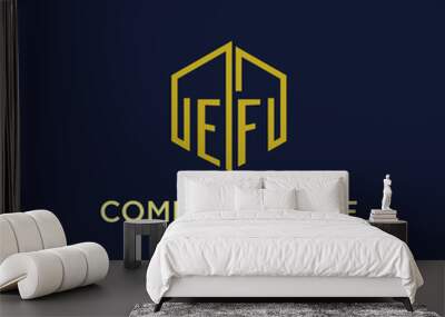 EF initial logo monogram with hexagonal style design Wall mural