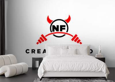 NF initial monogram for fitnes or gym logo with devil style design Wall mural