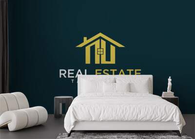 NU initial monogram logo for real estate with home shape creative design Wall mural