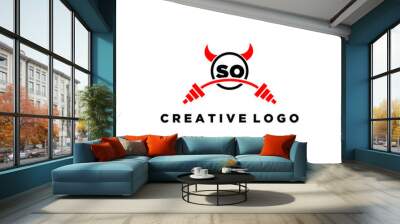 SO initial monogram for fitnes or gym logo with devil style design Wall mural