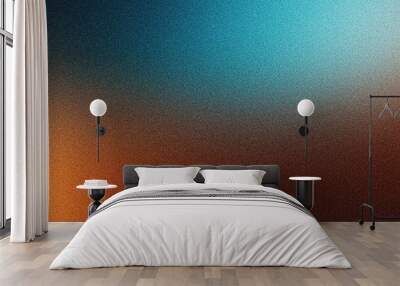 Grainy noisy texture brown orange blue poster background, dark moody teal turquoise aquamarine grunge retro backdrop design smooth color gradient banner Wall mural