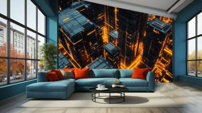 Futuristic Cityscape with Glowing Lines Wall mural