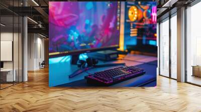 Gaming Setup with Neon Lights Wall mural