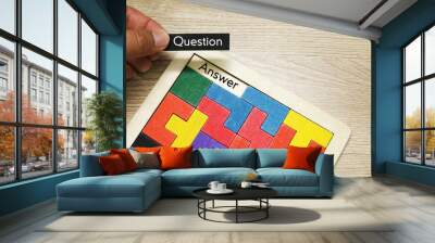 QUESTION AND ANSWER  word concept written on wooden puzzle  Wall mural