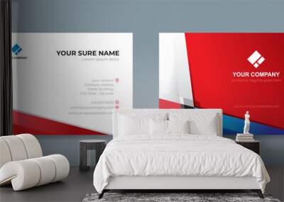 Business card templates with Modern simple blue and red square and triangle shapes on blue red background Wall mural