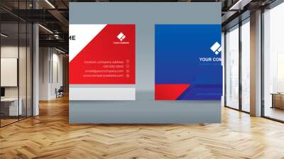 Set of double sided business card templates with red blue white triangle background Wall mural