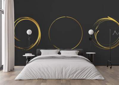 Gold round frame. Unique line gold ring design Wall mural