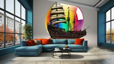 Navigate Creativity: Our stock photo features a ship adorned with a glowing bulb, symbolizing bright ideas and innovation on a sea of possibilities. Illuminate your projects with this captivating Pic. Wall mural