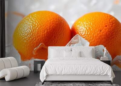 fresh orange on ice cubes Wall mural