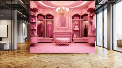 A room with a pink dressing room and a pink dressing table Wall mural