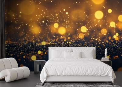 Abstract background of golden lights, with a dark navy blue background. Wall mural