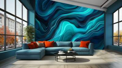 Abstract blue and green wavy background. Wall mural