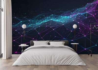 abstract plexus shape technology background with low polygons lines and dots for network digital data concept and communication Wall mural