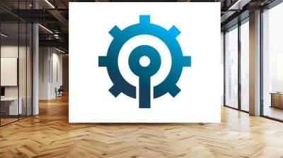 blue color gear technology tools logo design Wall mural