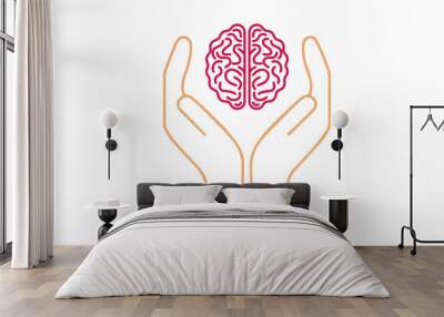 brain with hand icon Wall mural