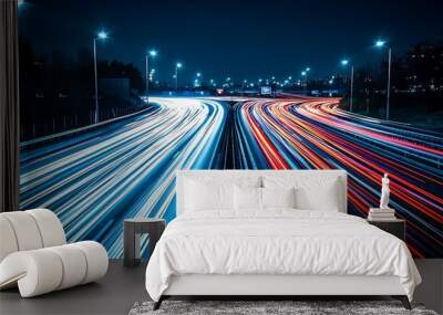 Dynamic Night Traffic: Light Trails on a Busy Highway Wall mural