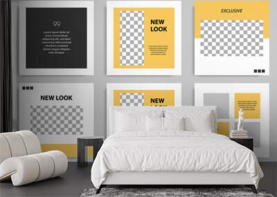 Editable square abstract geometric banner template for social media post. Black and yellow frame in the white background. Minimal design background vector illustration Wall mural