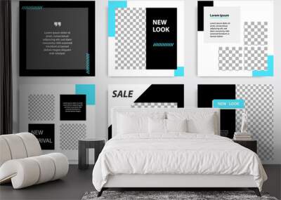 Editable square geometric banner template. Minimalist design background in black and blue color. Vector illustration. Suitable for social media post and cover, web internet, brochure. Wall mural