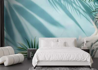 Exotic Summer Advertising Backdrop: Minimalist, Flat Lay, Blue, Sand Wall mural