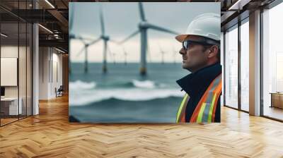 Marine Wind Farm Engineer with Ocean Backdrop-topaz.jpeg, Marine Wind Farm Engineer with Ocean Backdrop Wall mural