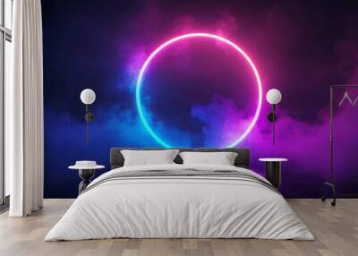 Mystical Neon Portal in Foggy Atmosphere Wall mural