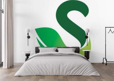 nature leaf green letter s logo design Wall mural