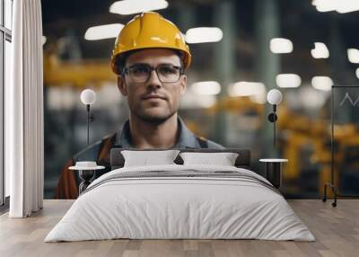 Portrait of male worker standing in metal industry Wall mural