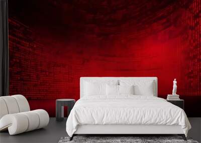 red digital binary data on computer screen background Wall mural