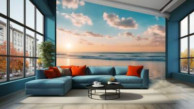 Sky Blue,Cloud Background,Horizon Spring Clear Sky in Morning by the beach Wall mural