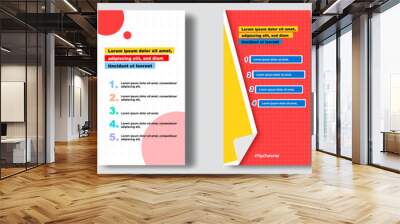 Social media tutorial, tips, trick, did you know post feed stories banner layout template with sticky note design element and abstract seamless line pattern background. Wall mural