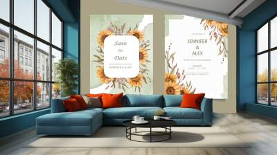 Wedding invitation sunflower watercolor flash background Wall mural