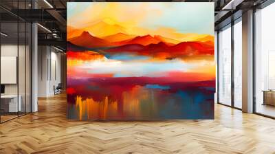 sunset over the lake Wall mural