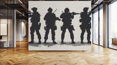 Team special forces. soldier assault rifle with silencer.Silhouette action soldiers hold weapons.military and danger concept Wall mural