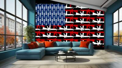 American warrior t-shirt design with USA flag and gun vector. Assault rifles, sniper rifles and bullet shape of American flag vector illustration. Wall mural