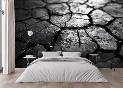 Cracked Black Surface - Abstract Texture Background Wall mural