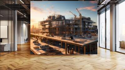 building site, construction site at sunset Wall mural