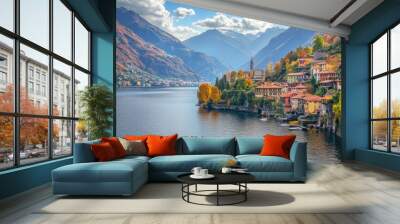 Lake Como Village with Autumn Colors Wall mural