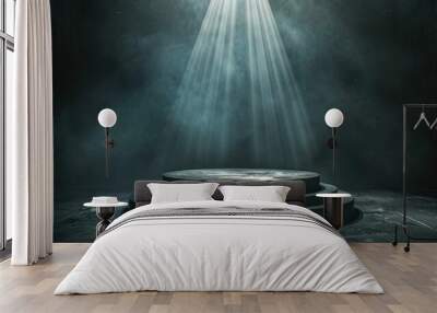 Mystical spotlight illuminating an empty three tiered stone pedestal Wall mural