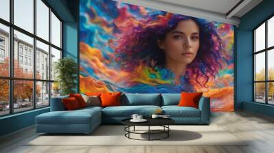 Woman with colorful water splash effect  Wall mural