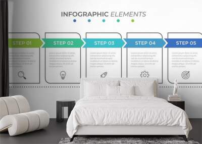 Business process infographic template. Thin line design with numbers 5 options or steps. Vector illustration graphic design Wall mural