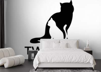 two cat cute pet logo icon vector illustration Wall mural