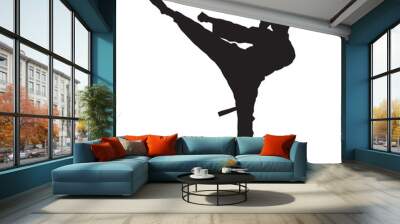 Illustration male karate fighter wearing uniform isolated vector silhouette. On white background. Wall mural