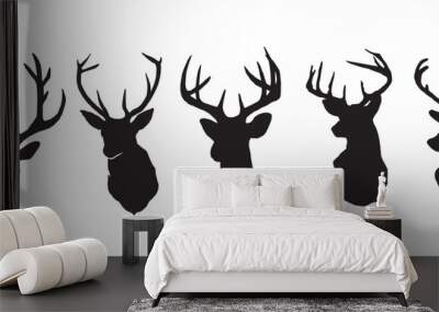 Set of stag silhouette male deer vector icon on white background Wall mural